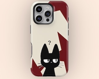Minimalist Black Cat Phone Case, Cute Cartoon Kitty Design Cover for iPhone 17 16 15 14 13 12 Pro Max, Samsung S25 S24, Funny Cat Lover Gift