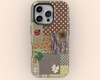 Patchwork quilt bloemen telefoonhoesje, retro cottagecore telefoonhoesje, iPhone 17 16 15 14 13 12 11 Pro Max, Samsung S25 S24 S23, boho herfstcadeau