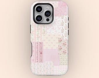 Quilt Patchwork Floral Phone Case, Cozy Retro Phone Case, iPhone 17 16 15 14 13 12 11 Pro Max, Samsung S25 S24 S23 Ultra, Cottagecore Gift