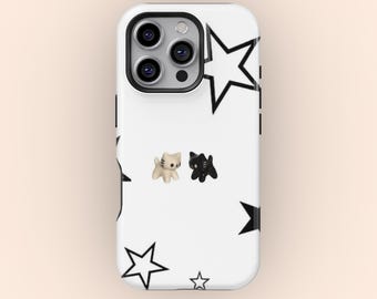 Cat Star y2k Phone Case, Minimalist Cute Kitty Collage Cover for iPhone 17 16 15 14 13 12 11 Pro Max, Samsung Galaxy S25 S24 S23 S22 Ultra