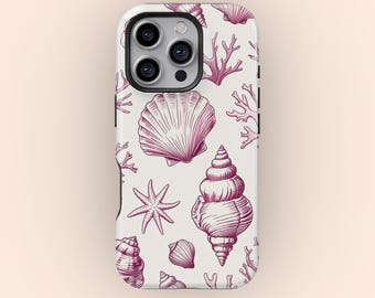 Seashells Beach Ocean Phone Case, Protective iPhone Cover, Tough Shell Case, iPhone 17 16 15 14 13 12 Pro Max, Samsung Galaxy S25 S24 Ultra