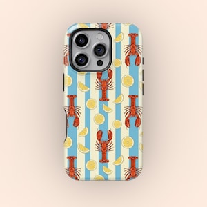 Coastal Lobster iPhone Case: Striped Beach Summer Phone Cover