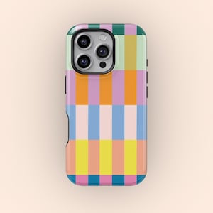 Bunte Streifen Robuste Handyhülle, European Vintage Colorblock Handyhülle, iPhone 16 15 14 13 12 Pro Max, Samsung Galaxy S25 S24 S23 Ultra