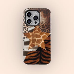 Mobilskal med stjärnmönster och blandat djurtryck, Y2K Safari Patchwork Leopard Zebra Tiger-skal, iPhone 17 16 15 14 13 12 11 Pro Max, Samsung S26 S25 S24