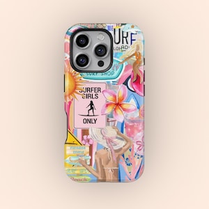 Coquette Collage Phone Case: Beachy Tropical Surfer Design
