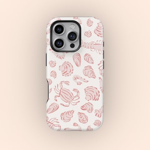 Vintage Seashell Pattern Phone Case, Beachy Tropical Phone Case, Preppy and Cute Aesthetic, iPhone 16 15 14 13 12 Pro Max X, Samsung S25 S24