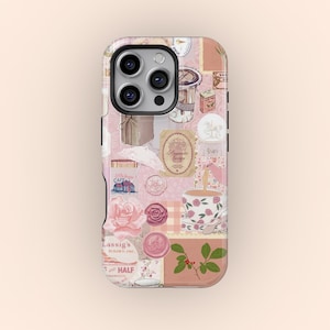 Cute Pink Art Collage Print Kawaii Design Girly Aesthetic Cartoon Pattern for Women Girls Teens Phone Case,iPhone 16 15 14 13 12 11 Pro Max