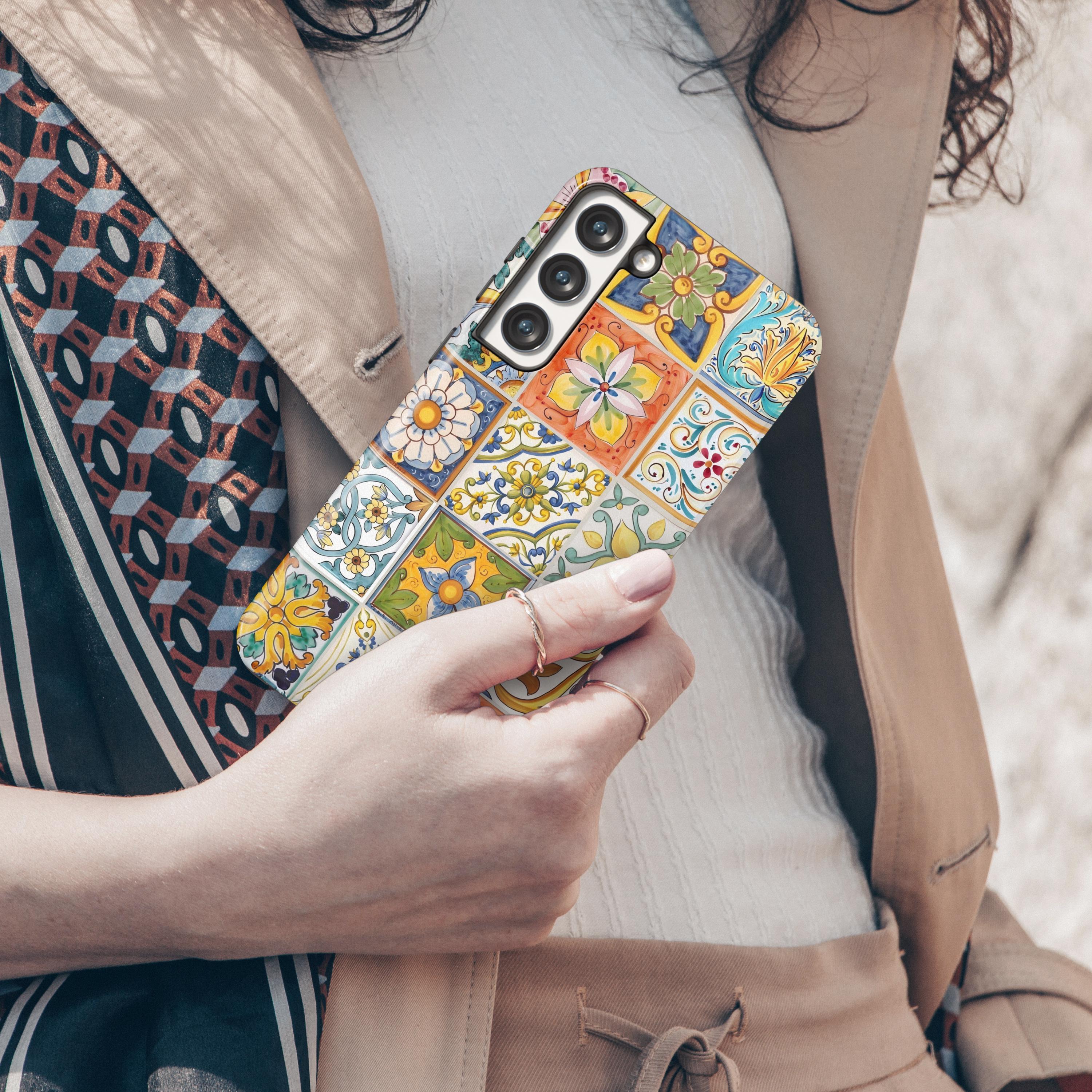 Tile Phone Case Vintage Floral Tile Phone Case, Retro Flower Mosaic Patchwork Cover for ...