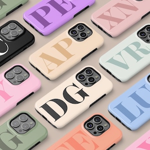 Gepersonaliseerde groot initiaal telefoonhoesje voor iPhone 16 15 14 13 12 11 Pro Max, Samsung Galaxy S25 Ultra aangepast hoesje, iPhone 8+ MagSafe-hoesje