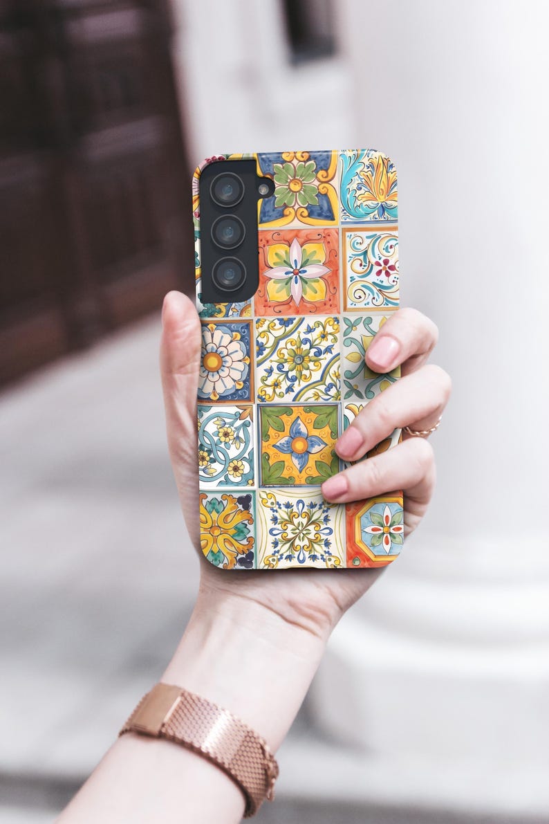 Tile Phone Case Vintage Floral Tile Phone Case, Retro Flower Mosaic Patchwork Cover for ...