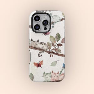 Cat Lover Gift Phone Case for iPhone 16 15 14 13 12 Pro Max, Nature Floral Kitty Aesthetic Cute Protective Cover for Samsung Galaxy S23 S24