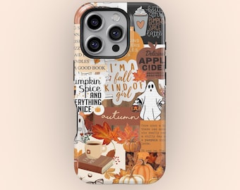 Autumn Collage Cute Fall Phone Case, Pumpkin Spice Kinda Girl Era, Halloween Ghost Phone Cover,  iPhone 17 16 15 14 13 Pro Max, Samsung S25