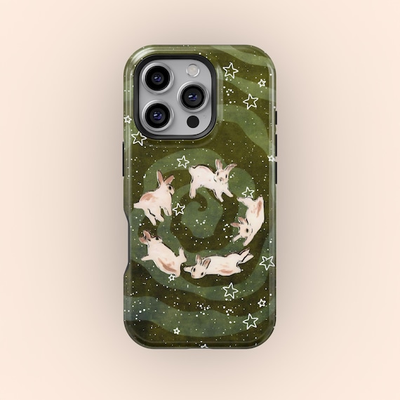 Kawaii Bunny Galaxy Phone Case, Cute Rabbit Starry Night Art Cover, iPhone 17 16 15 14 13 12 11 Pro Max, Samsung Galaxy S25 S24 S23 Ultra