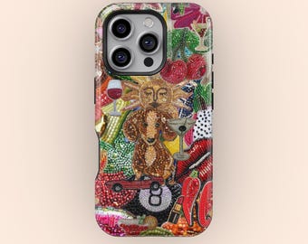 Vintage Mosaic Collage Phone Case Sun Celestial Mosaic Tiles Cases Trendy Preppy iPhone 17 16 15 14 13 12 Pro Max, Samsung S25 S24 S26 Ultra