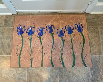 Iris Floorcloth/Taupe Background