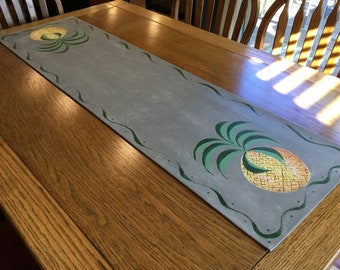Floorcloth, Hand Painted, Pineapple Table Runner