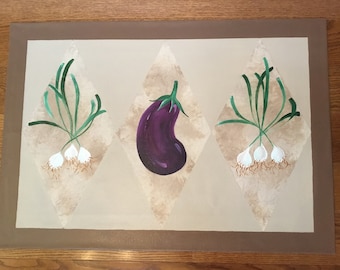 Floorcloth, Hand Painted, Eggplant & Scallions
