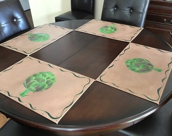 Floorcloth, Hand Painted, Artichoke Placemats