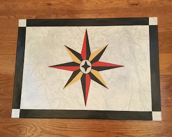 Hand Painted Nautical Compass Floorcloth, 24"x34"