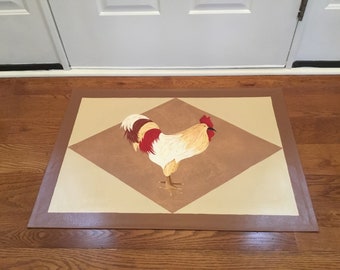 Floorcloth, Hand Painted,  Rooster, Standing in Brown