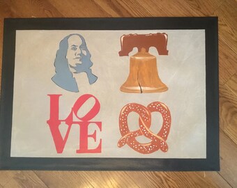 Floorcloth, Hand Painted,Philly, Philadelphia Theme