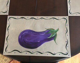 Floorcloth, Eggplant Placements (set of 4)