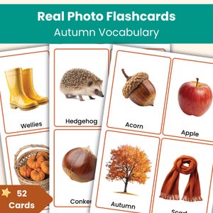 52 Autumn Flashcards | Seasonal Real Photo Cards for Kids | Fall Vocabulary, ESL, Kindergarten, Homeschool Activities