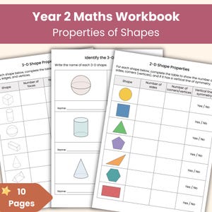 Year 2 Maths Workbook | Geometry Worksheets | Properties of 2D and 3D Shapes | Printable Resource