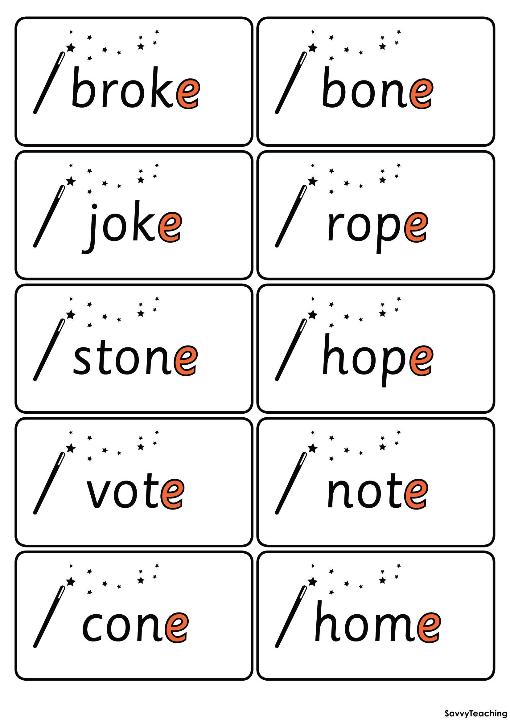 Magic E Flashcards | Silent E Long Vowel Words | Phonics Practice Cards ...