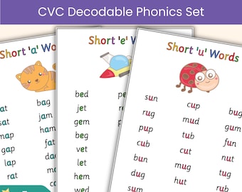 Short Vowel CVC Word Posters | Decodable Phonics Display | A4 Printable