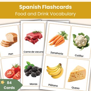 Spanish Food and Drink Flashcards | 84 Real Photo Vocabulary Cards for Kids | Printable Spanish Learning Resource