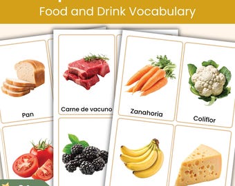 Spanish Food and Drink Flashcards | 84 Real Photo Vocabulary Cards for Kids | Printable Spanish Learning Resource