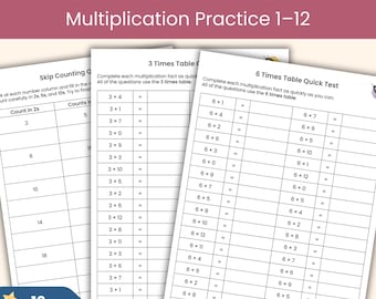 Times Tables Workbook | Multiplication Facts 1–12, Fluency, Quick Tests | Printable Maths Worksheets