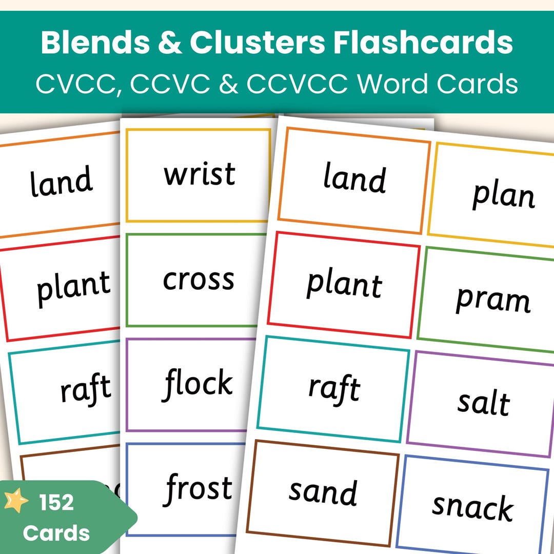 CVCC and CCVC Flashcards | 152 Blends and Clusters Cards | Vocabulary ...
