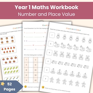 Cuaderno de ejercicios de matemáticas de 1.er año / Hojas de trabajo de números y valor posicional / Recurso imprimible