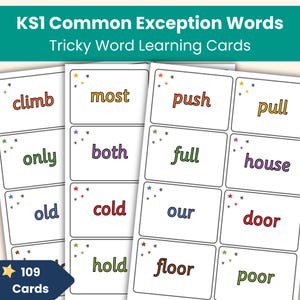 Year 1 & 2 Common Exception Words Flashcards | Tricky Words Printable | KS1 Spelling Practice Cards