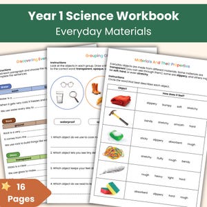 Cuaderno de materiales cotidianos para primer año / Hojas de trabajo de ciencias para primaria (KS1) / Currículo nacional / Recurso didáctico de ciencias imprimible