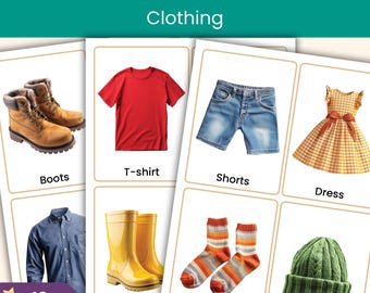 48 Clothes Real Photo Flashcards | Clothing Vocabulary Cards for Kids | KS1, Preschool & Kindergarten Printable | ESL Resource