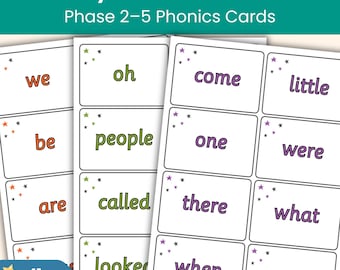 Tricky Words Flashcards | Phase 2–5 Sight Words, Reading, Spelling | Printable Phonics Cards