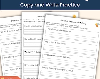 Summer Sentence Writing Worksheets | Copy and Write Practice | Seasonal Literacy Activity