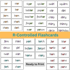 Karty z samogłoskami kontrolowanymi przez R | ar, er, ir, or, ur Words | Ćwiczenia fonetyczne dla początkujących czytelników, KS1 Literacy, PDF do wydrukowania