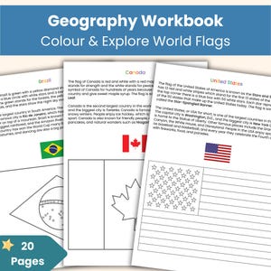 Cuaderno para colorear de banderas del mundo / Colorea y aprende banderas del mundo / Actividades de geografía y datos sobre países / Recurso de banderas imprimible