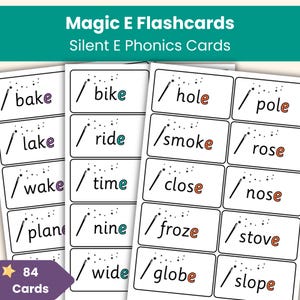 Magic E Flashcards | 84 Silent E Words, Long Vowels | Printable Phonics Cards