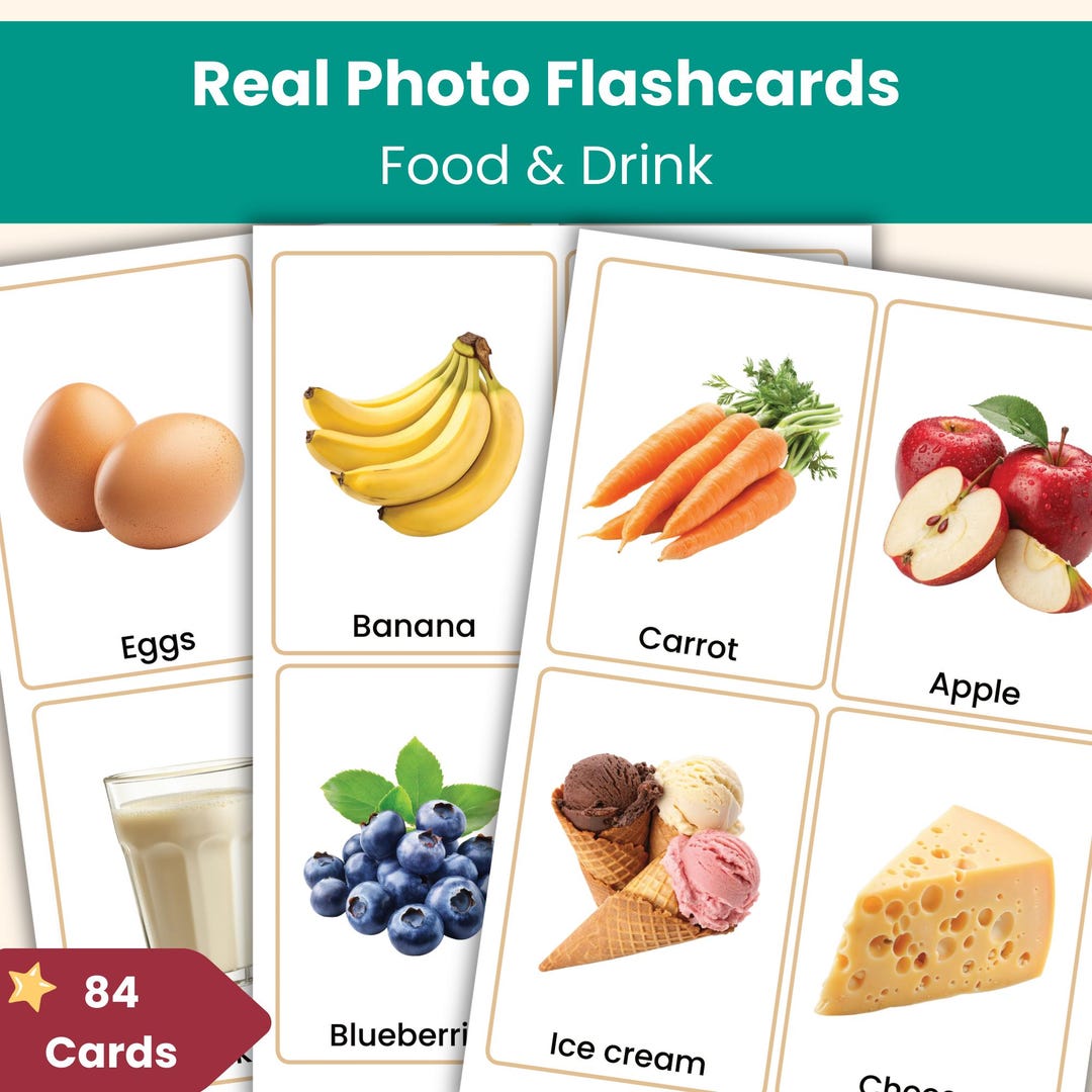 84 Food & Drink Flashcards for Kids | Real Photo Flashcards | KS1, ESL ...