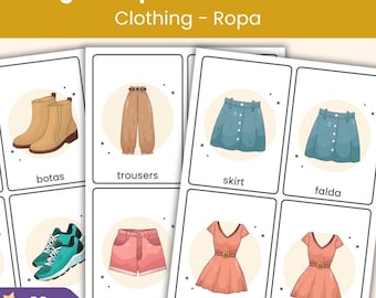 80 English–Spanish Clothing Flashcards | Everyday Vocabulary | Vocabulary Cards for Kids | Classroom and Home Learning, ESL
