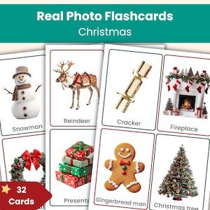 Tarjetas de vocabulario navideñas / 32 tarjetas de vocabulario festivo para niños / Preescolar, jardín de infantes, ESL / Aula y educación en casa imprimibles