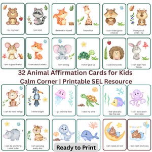 Affirmatiekaarten dieren – 32 positieve kaarten voor kinderen + 4 aanpasbaar