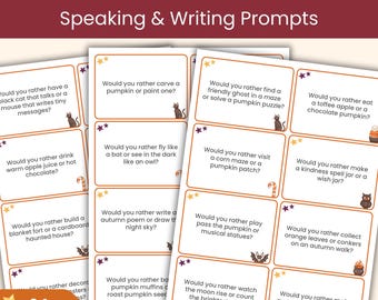 Tarjetas "¿Qué Prefieres?" de Halloween / Temas de conversación y escritura para niños / Juego imprimible para el aula (PDF)