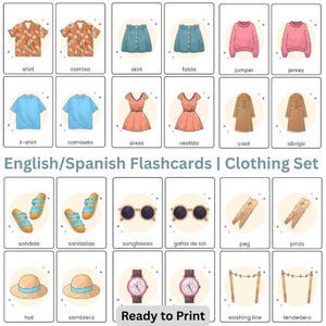 English - Spanish Flashcards – Clothing Vocabulary | Bilingual Printable Cards for Kids | 80 Cards