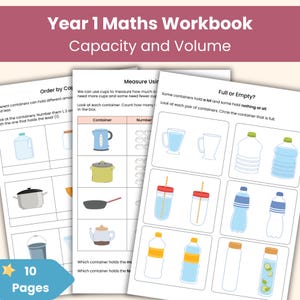 Arbeitsheft Mathematik 1. Klasse: Volumen und Fassungsvermögen | Vergleichen, Messen, Aufzeichnen | Druckbare Arbeitsblätter